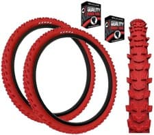 Image of KENDA 24 x 1.95 RED Mountain Bike Off Road MTB Knobby Tread TYREs TUBEs