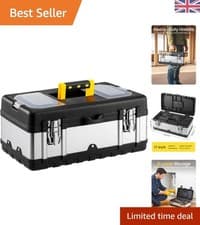 Image of Compact 17-Inch Heavy-Duty Toolbox with 3 Compartments - Ideal for Tools & Parts