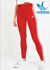 Image of adidas Originals FM3283  3-Stripes Red Leggings Size UK 14, EU 40, US M New 857