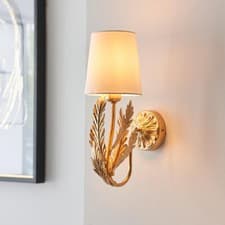 Image of Gold Leaf Floral Wall Light with Ivory Shade Elegant Classic Style E14 dimmable