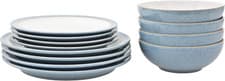 Image of Denby - Elements Blue Dinner Set for 4-12 Piece Ceramic Stoneware Tableware Plat