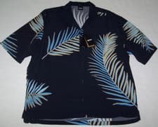 Image of NWT Hugo Boss $135 Lars NAVY BLUE ARTSY PALM FRONDS Camp Shirt Men's XL SOFT