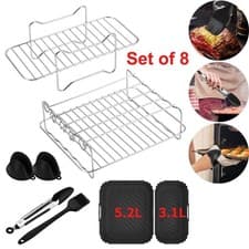 Image of 8PCS Air Fryer Rack & Grills Steel Baking Pot Dual Silicone Basket Accessories