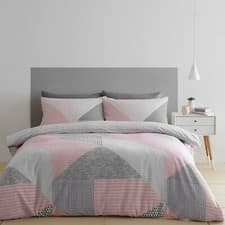 Image of Catherine Lansfield Larsson Geo Easy Care Reversible Duvet/Bedding Set Pink