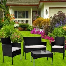 Image of OUTDOOR RATTAN GARDEN FURNITURE SOFA SET 4PIECES TABLE CHAIRS PATIO WICKER UK