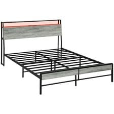 Image of HOMCOM LED Double Bed Frame with Charging Station, 135 x 190cm, Cement Grey