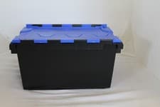 Image of 5 x LARGE New Plastic Crates Storage Box Containers 80L Black Body/Blue Lid LC3