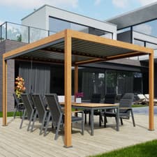 Image of Alvivo 9Ft 8" X 13Ft 3" (3 X 4M) Wood-Look Louvered Aluminium Pergola Bundle wit