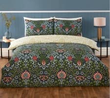 Image of Heritage Flora Floral Trail Leaf  Reversible Duvet Cover Set Navy Blue Double