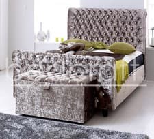 Image of DIAMANTE CHESTERFIELD SLEIGH BED | Crystal Crushed Velvet Fabric Upholstered