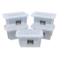 Image of NEW 5 x 7 Litre Wham Crystal British Made Clear Plastic Storage Boxes Box & Lids