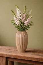 Image of Ceramic Ribbed Vase 33cm Neutral Decorative Indoor Flower Vase