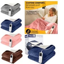 Image of Electric Heated Throw Over Blanket Sherpa Fleece 9 Heat Settings Timer Washable