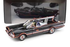 Image of 1:18 Hot Wheels BATMAN Classic TV Series Batmobile With Batman + Robin Black