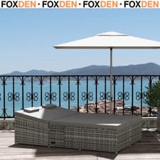Image of 2 Seater Double Rattan Sun Lounger Recliner Day Bed for Patio Garden - Grey