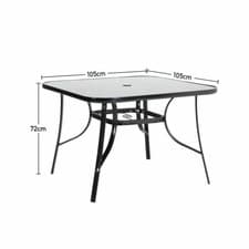 Image of Large Dining Table Metal Outdoor Garden Patio Tempered Glass Top w/ Parasol Hole