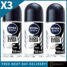 Image of 3 x NIVEA MEN ROLL ON DEODORANT INVISIBLE BLACK & WHITE ORIGINAL 50ML 48HR NEW