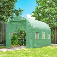 Image of Walk-In Polytunnel Greenhouse with Steel Frame Roll Up Door Green