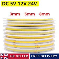 Image of COB LED Strip Light 12V 24V 5V High Density Flexible Tape Seamless Linear UK Bar