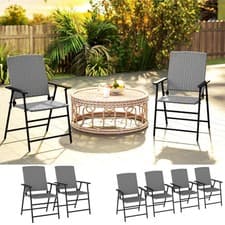 Image of Folding Garden Chair Rattan Bistro Set with Armrest for Outdoor, Refurbished