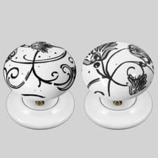 Image of Ceramic Door Knob Set White Black Parisian Design (Pair) 60mm