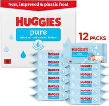 Image of Huggies Pure Plastic Free Baby Wipes, Pack of 12