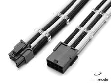 Image of 6+2 pin Pcie Black & White Sleeved Extension 30cm + 2 Free cable Combs Shakmods