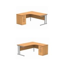 Image of Corner Cantilever Office Desk & Pedestal Bundle- Beech, Grey Oak, Oak, White MFC