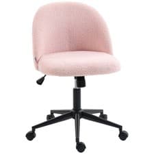 Image of HOMCOM Desk Chair, Fluffy Swivel Office Chair for Makeup Vanity, Light Pink