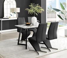 Image of Carson Rectangular Dining Table in White, Marble Effect & 4 Willow Padded Chairs