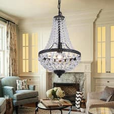 Image of Crystal Chandelier Ceiling Light Pendant Light Black Lamp Height Adjustable E27