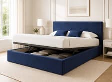 Image of LOW PROFILE OTTOMAN STORAGE BED FRAME UPHOLSTERED PLUSH VELVET - PLAIN HEADBOARD