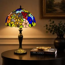 Image of Beautiful Tiffany 16 Inch Table Lamp with Handcrafted Stained Glass Shade