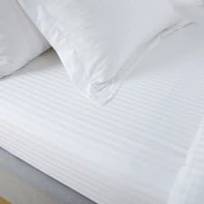 Image of 100% Egyptian Cotton Sateen 300TC White Satin Striped Fitted Bed Sheet All Sizes