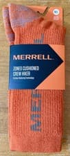 Image of Merrell Adult Unisex Socks M/L Orange Zoned Cushioned Crew Hiker Wool Blend NEW