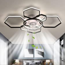 Image of LED Ceiling Fan Light Dimmable Living Room Chandelier Lamp With Remote Control