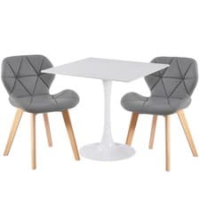 Image of White Square Ceramic Dining Table 2 Faux Leather Grey Diamond Chairs Dining Set