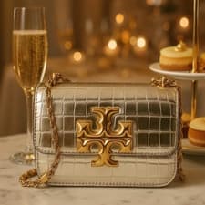 Image of NEW Tory Burch Eleanor Gold Croc Embossed Leather Small Convertible Shoulder Bag