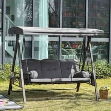 Image of Outsunny 3 Seat Garden Swing Chair Patio Steel Swing Bench w/ Cup Trays Grey