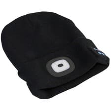 Image of Sealey Beanie Hat 4 SMD LED USB Rechargeable with Wireless Headphones