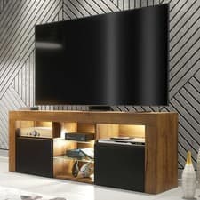 Image of TV Unit 145cm Cabinet | Oak Matt Body | Black Matt Doors | Modern Free | LED