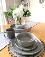 Image of 12-Piece Grey Speckled Stoneware Dinner Set Modern Plates & Bowls Tableware