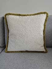 Image of Ivory Boucle Fringed Cushion Cover - 45cm X 45cm - New