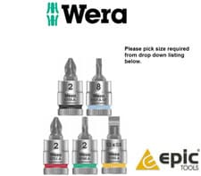 Image of Wera 1/4" Sq Dr 8700,8740A,8751A,8767A Male Hex,TX,Slotted,PH,Pozi Socket Bits