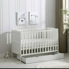 Image of Wooden Baby Cot Bed & Drawer & Aloe Vera Mattress (Orlando with Drawer)