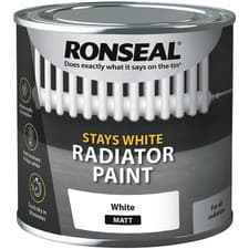 Image of Ronseal One Coat Radiator Paint 250ml Matt White Non Yellowing Quick Dry Tin
