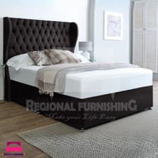 Image of DIVAN CHESTERFIELD WINGED BACK BED PLUSH VELVET 54"HEADBOARD+MATTRESS 4FT6 | 5FT