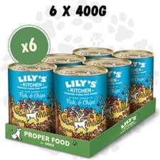 Image of 6x Lily's Kitchen Fish & Chips 400g | Grain-Free Complete Wet Dog Food