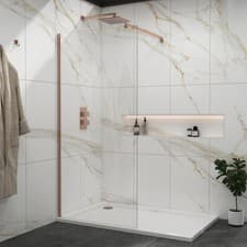 Image of Brushed Bronze Walk In Wet Room Shower Screen 8mm Easy Clean Glass - Support Arm