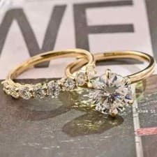 Image of 2.87 TCW Round Cut Moissanite Bridal Set Moissanite Ring 9K Solid Yellow Gold